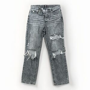 BDG Dark Grey Button Fly Distressed Rips High Rise Slim Straight Jeans Size 26